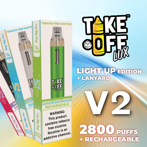 Take Off LUX V2 Disposable 5% Rechargeable 2800+ Puff VAPESATL.COM Take Off LUX V2 Disposable 5% Rechargeable 2800+ Puff VAPESATL.COM